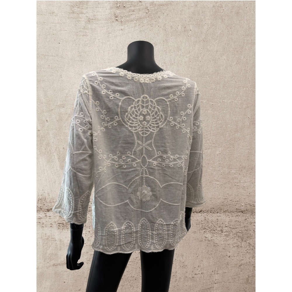 Studio JPR White Embroidered Boho Peasant Top Medium Cotton Gauze Lace - Picture 4 of 8